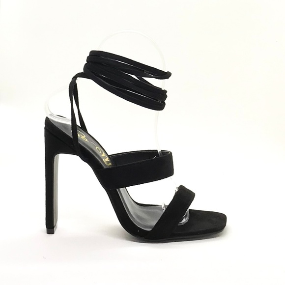 Black Lace Up Heels - Picture 2 of 3